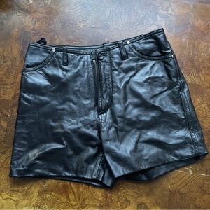 High Waist Black Genuine Soft Leather Handstiched Shorts